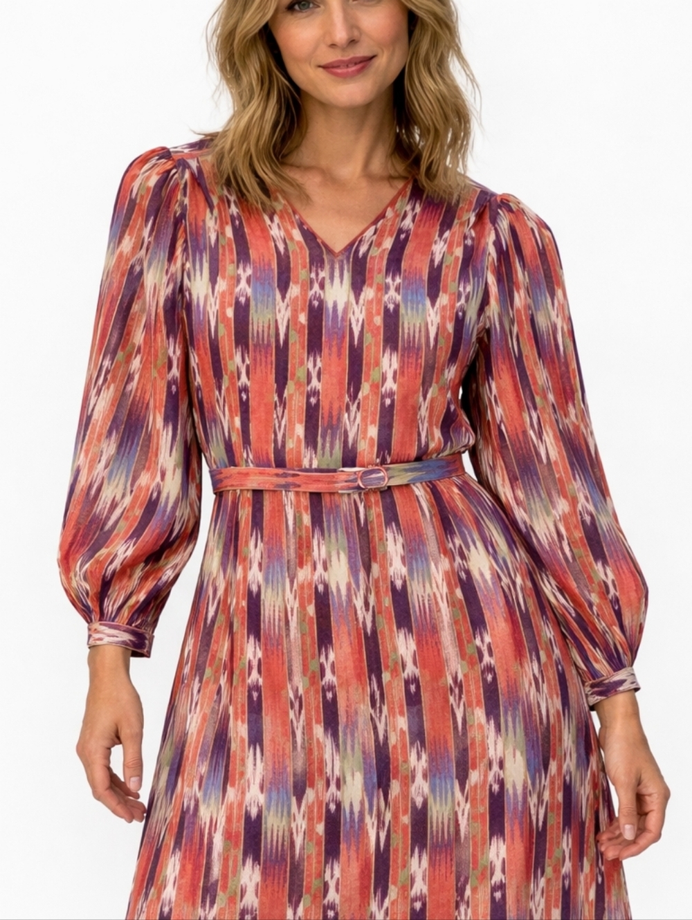 RARE Vintage Hanae Mori Ilgwu Multicolor Belted Patterned Women's Dress 14